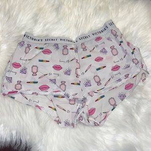 Victoria’s Secret cute shorts logo band lipstick lips print pink white XS/ small